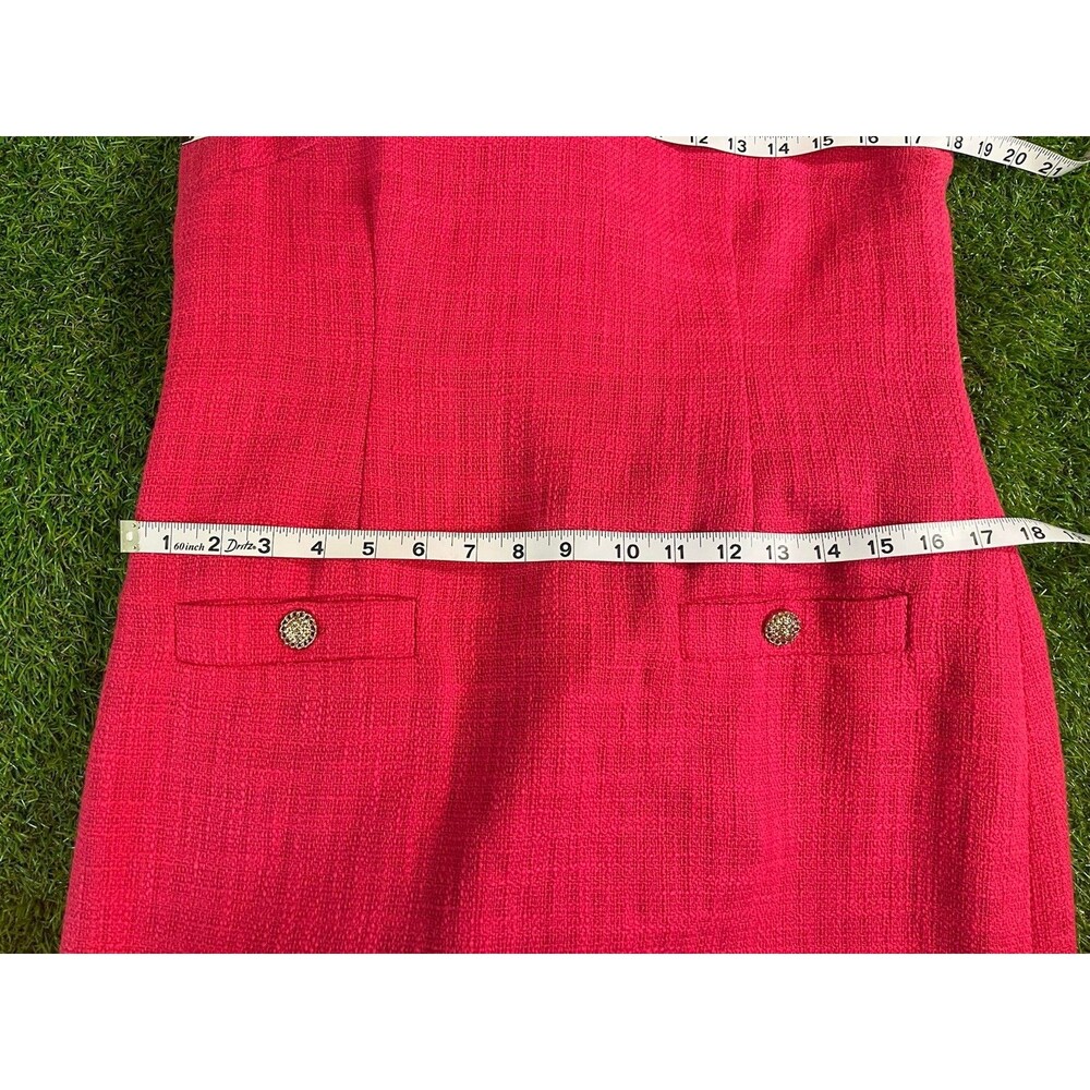 Karl Lagerfeld Paris Tonal Tweed Pink Dress Size 10 Fringe Gold Buttons - Picture 8 of 9